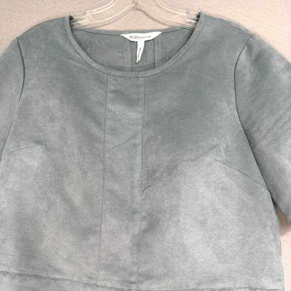 BCBGeneration Women's Blue Vegan Suede Crop Top Size S Classic Minimalist Preppy - Picture 3 of 6